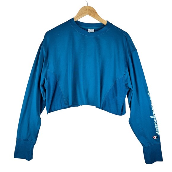 Champion Cropped Top Womens Size Medium Streetwear Activewear Teal Blue Soft - Picture 12 of 12
